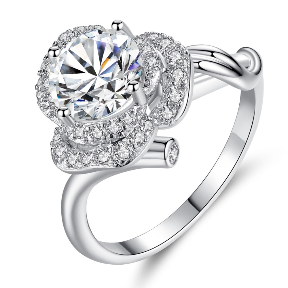 NEW 18K White Gold Diamond Rose Flower Ring - Picture 2 of 4